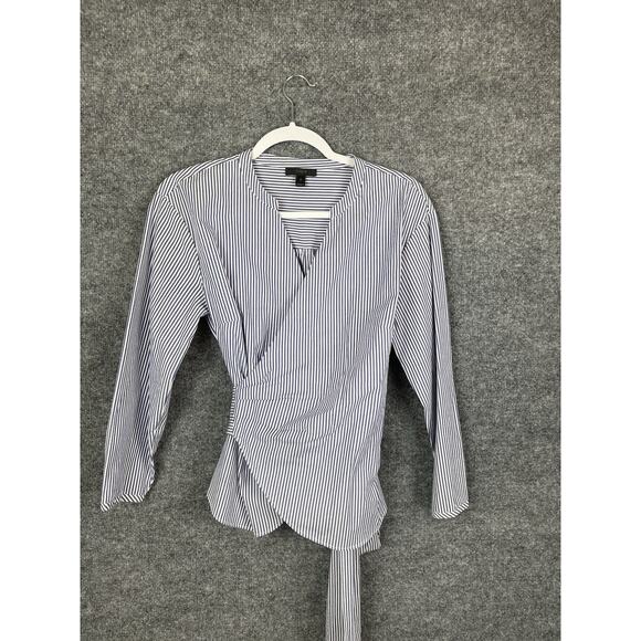 J.CREW Tops - J. Crew Women S Blue White Stripe Wrap Long Sleeve Top Blouse V Neck
